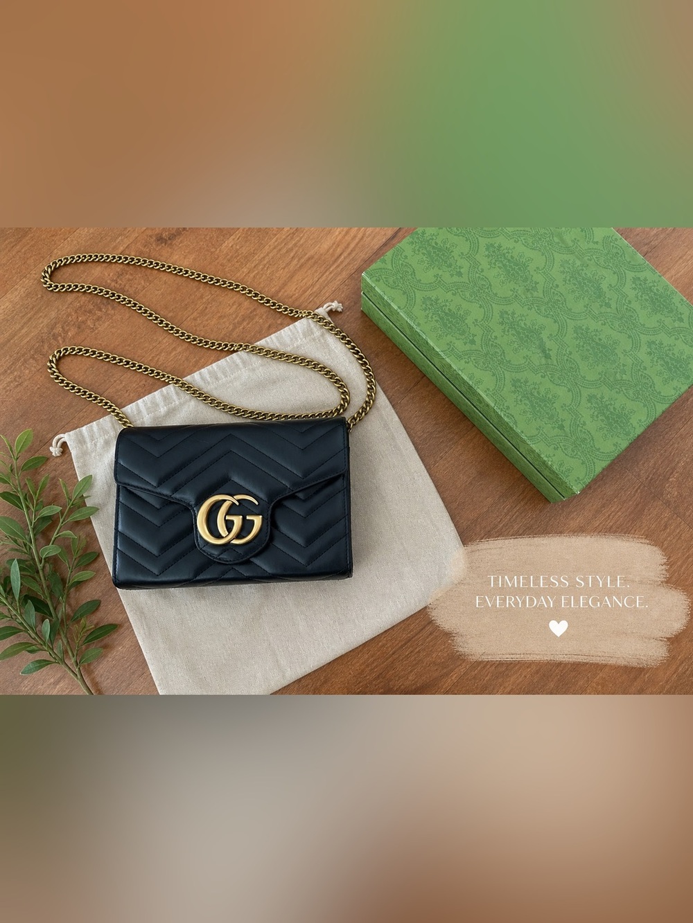 Black Quilted Leather Wallet on Chain Gold Hardware Crossbody Clutch